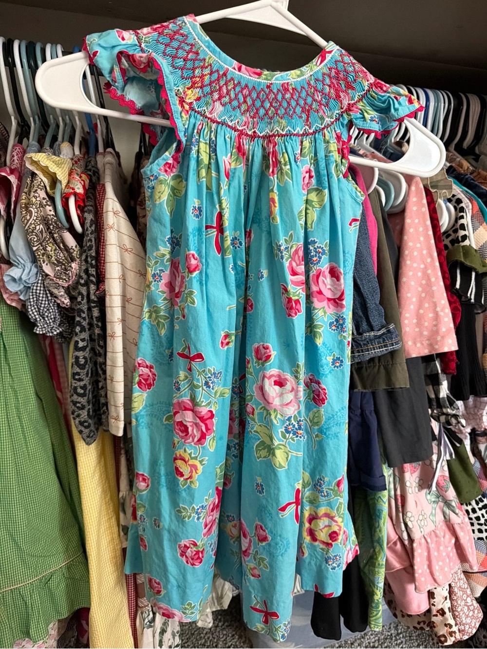 Girls' Floral Smocked Sundress - Turquoise Pink
